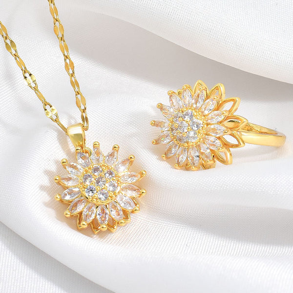 Super Pack Completo Girasol 🌻 Collar, Pulsera y Anillo 🌻 FLORICIENTA