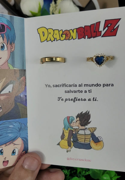 Anillos de PROMESA VEGETA Y BULMA 💍💖 + COLLAR 💞 + RAMO DE FLORES🌸